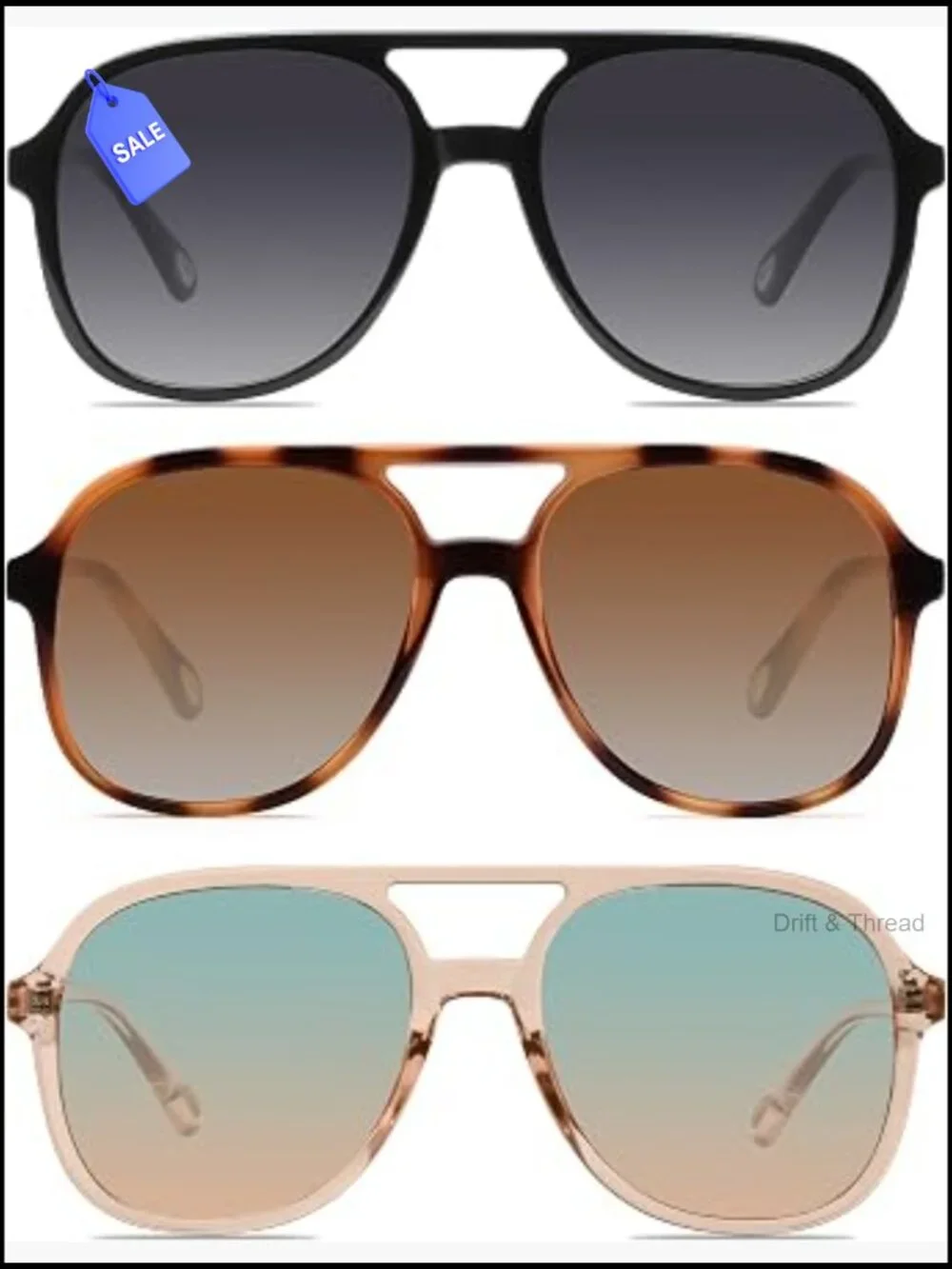 Retro Double Bridge Square Aviator Sunglasses UV400 Protection Women Men Unisex